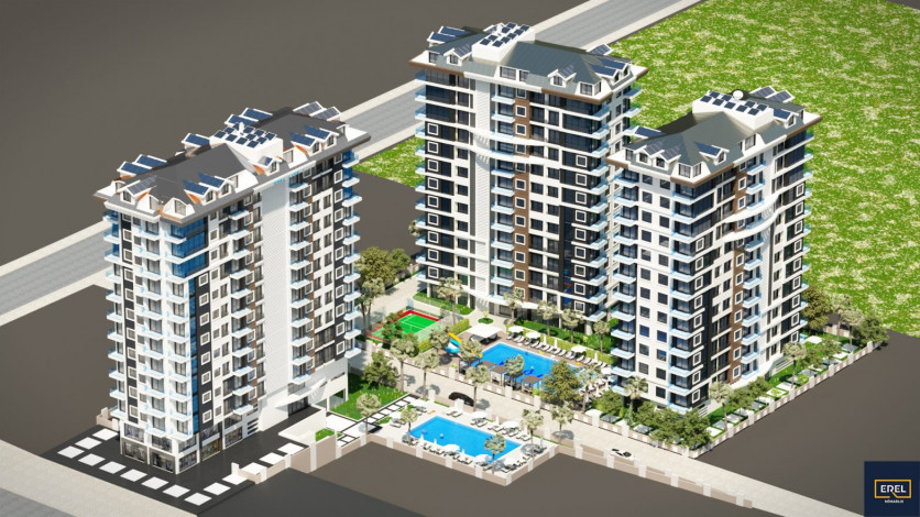 Инвестиционный проект в Махмутларе на центральной улице Барбарос в 150 м от моря, 85-168 м2 - Ракурс 23