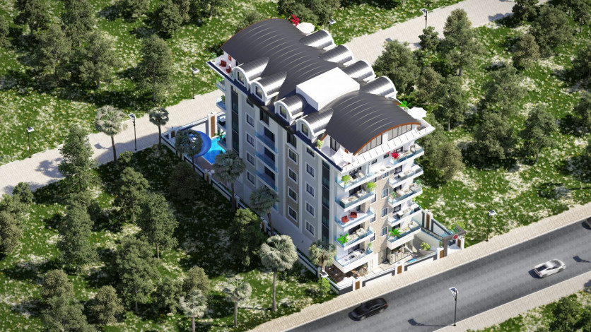 Двухуровневая квартира 3+1 в новом доме в 350 метрах от Средиземного моря, Махмутлар, Аланья - Ракурс 3