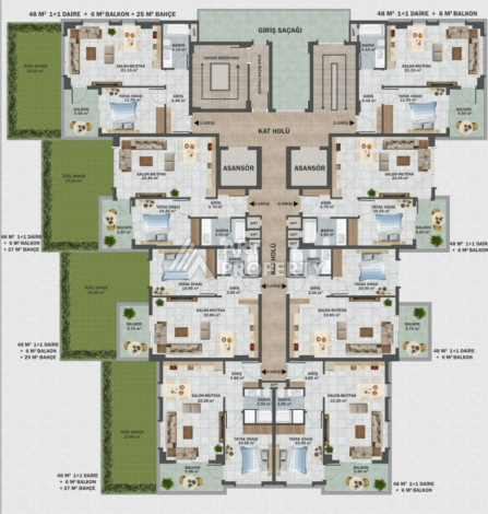 Новый проект жилого комплекса с апартаментами 1+1, 2+1, 3+1 в районе Авсаллар - Ракурс 28
