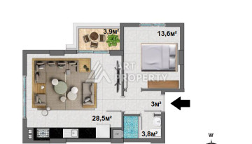 Квартира 1+1 в Махмутларе планировки 60 м2 в комплексе на завершающем этапе строительства! - Ракурс 4