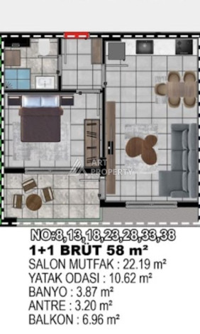 Видовая квартира на море 1+1 в Тосмуре - Ракурс 6