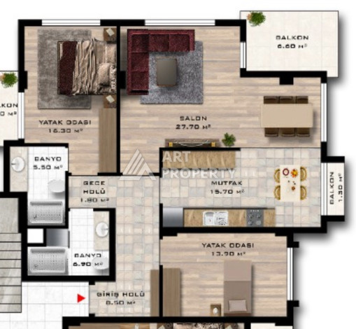 Квартира 2+1 с отдельной кухней в новостройке в центральной части Алании! - Ракурс 8