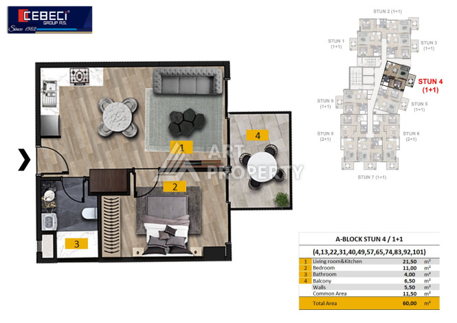 Квартира 1+1 элитного комплекса в районе Махмутлар - Ракурс 28