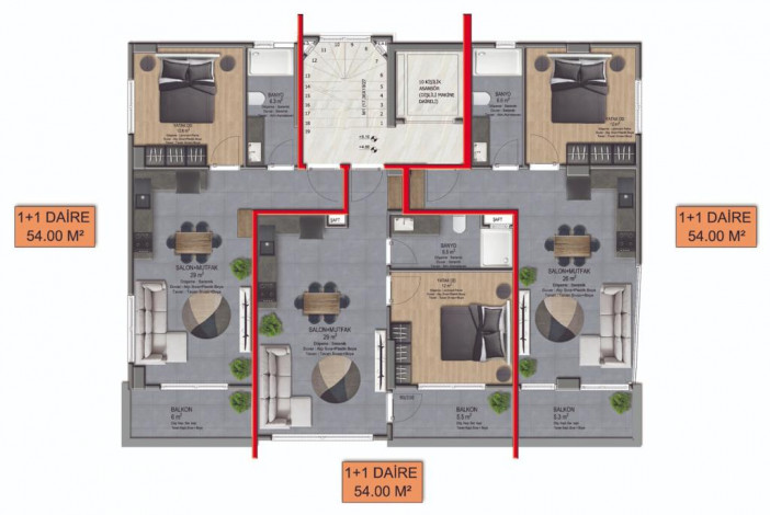 Современная двухкомнатная квартира в новом комплексе рядом со Средиземным морем, 54м2 - Ракурс 2